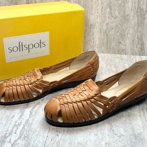 Softspots Trinidad Brown Woven Leather Huarache Slip On Flats 9.5N Orig $95